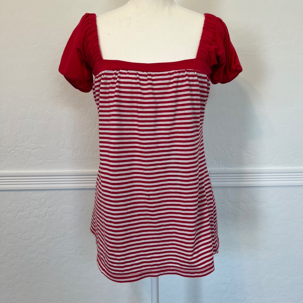 y2k red and white striped babydoll short sleeve top